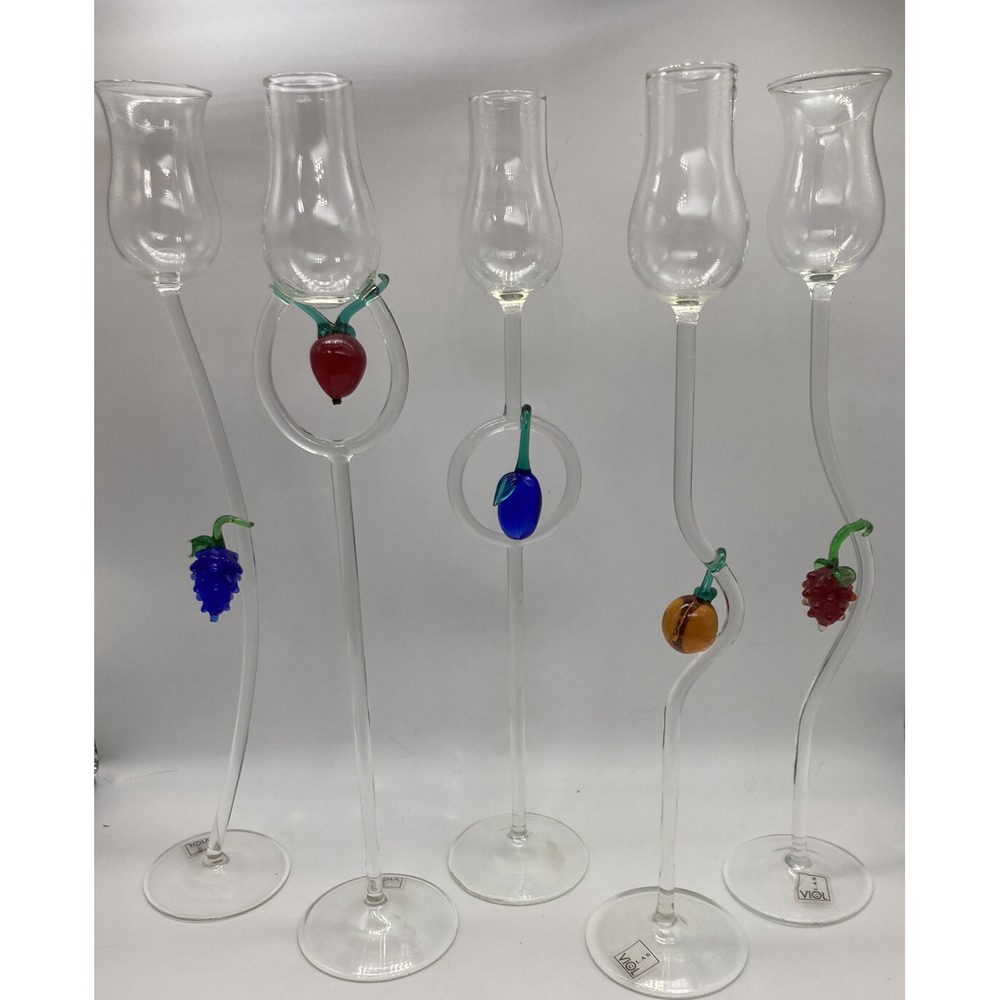 Set Of 5 Hand Blown Viol Glass Cordial/Schnapps Glasses 11.75", Glass Fruit